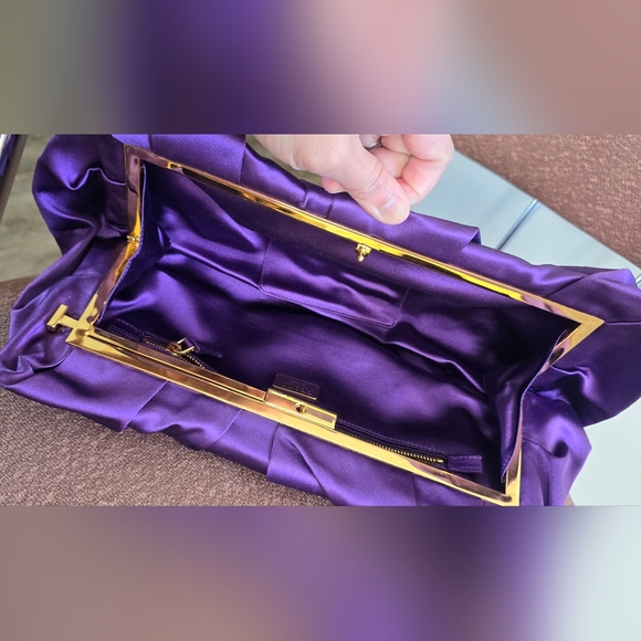 Prada Purple Satin Pleated Raso Clutch - Picture 3 of 13